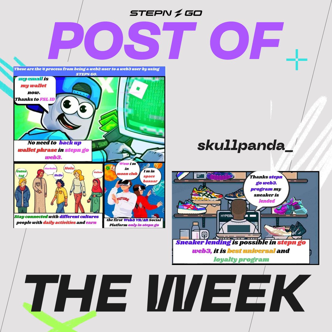 #STEPNGO Post of the Week 🏆

Congrats to our talented community member skullpanda_ who created this comics! 

Join our weekly UGC contest on Discord and you may win STEPN GO Sneakers 👟

👉 discord.gg/stepngo

Ready? STEPN… GO!