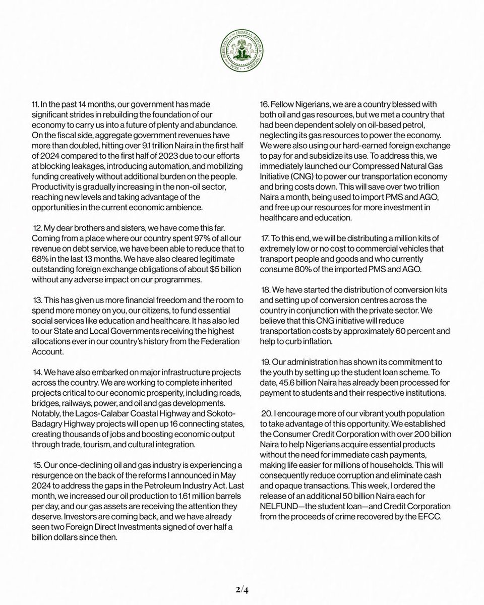 1/2
This speech by <a href="/officialABAT/">Bola Ahmed Tinubu</a> on the #EndBadGovernanceProtest lacks actionable steps, with the milestones of achievement, broken down timelines, and steps grouped into short-term, mid-term, &amp; long-term measures. 

It didn't speak to cutting down the cost of governance as well