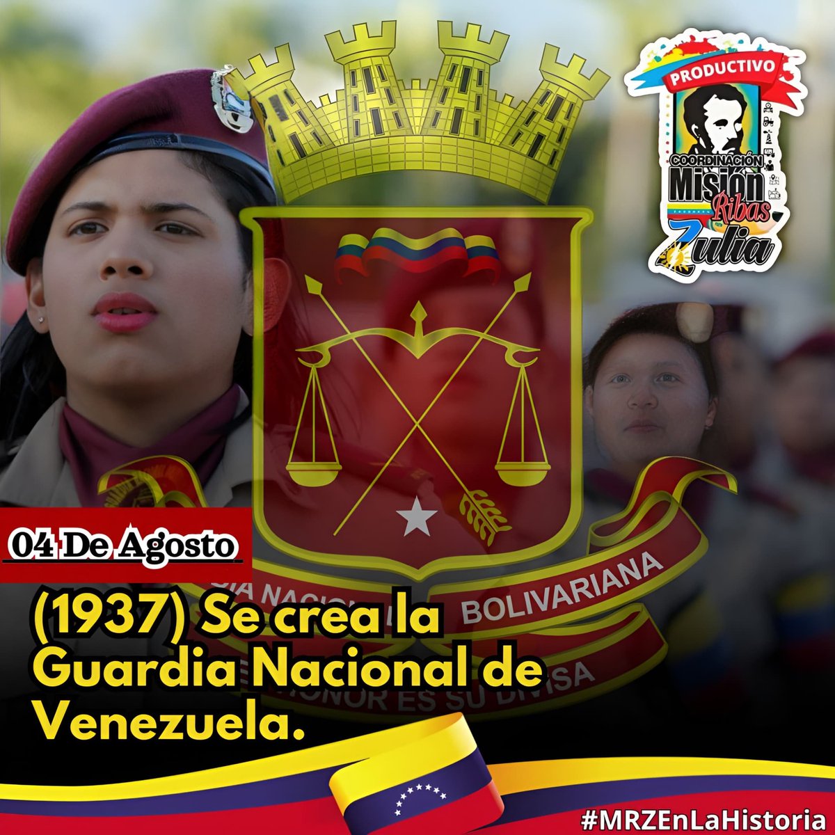 misionribaszul1's tweet photo. #Efemérides ll 4 de Agosto,se crea la Guardia Nacional de Venezuela 1937. Es uno de los cinco componentes que conforman la Fuerza Armada Nacional Bolivariana FANB. Se encarga de la Guardería ambiental, vial y seguridad de la ciudadanía de Venezuela.  @PoetaLaya @DraGerencia https://t.co/YAs2gSMdNa