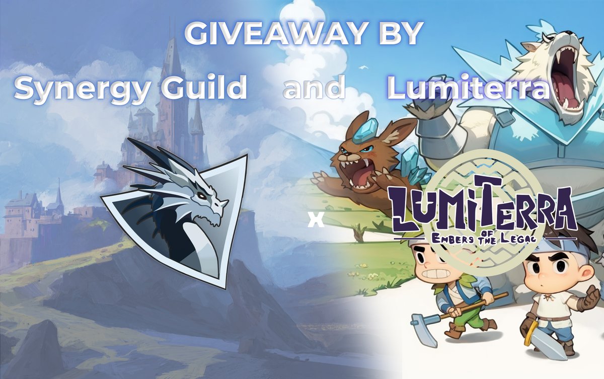 SynergyGuild's tweet photo. 🔥SYNERGY GUILD x LUMITERRA GIVEAWAY🔥

🎁Prizes:

- 5 WLs

✅To participate in the giveaway:

- Complete all quests in the "Giveaway section" on our Zealy https://t.co/ivegjUV4dK

- Follow @SynergyGuild & @LumiterraGame

- Join Lumiterra discord: https://t.co/kF0ZQUX6s6

👉Participants with a Guild Member role in our Discord will have x2 chance to win a key.

YOU HAVE ONLY 5 hours, and we will choose 5 winners!

CBT starts tomorrow at 07:00 AM UTC

 #Synergy #Lumiterra #Giveaway