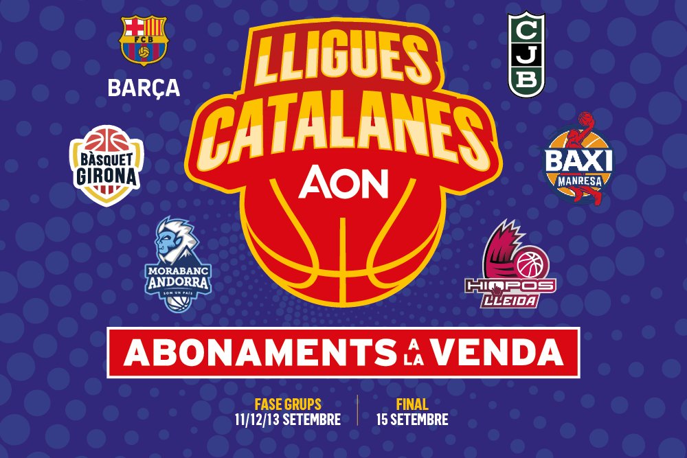 FCBQ's tweet photo. 🆕 A la venda els ABONAMENTS de la 45a #LligaCAT🏀 AON 2024 ACB, que es celebrarà els dies 11, 12, 13 i 15 de setembre al Palau d'Esports Catalunya de #Tarragona.

🎟️ ENTRADES a @TGNAjuntament (https://t.co/UoZnFi0NFA)

➡️ https://t.co/sTUIXVsTYx https://t.co/m6tyR0YUsl