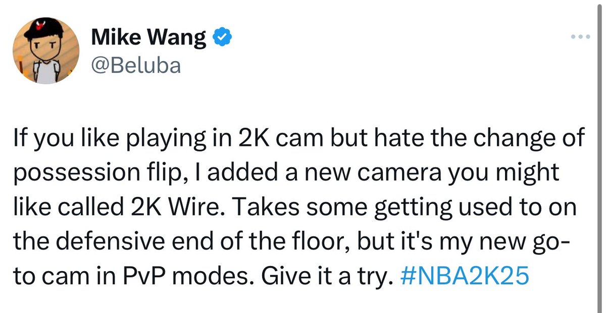 nba2kcmty's tweet photo. OFFICIAL: Mike Wang added a new camera called “2K Wire” to #NBA2K25 https://t.co/4LnYQfNnlK