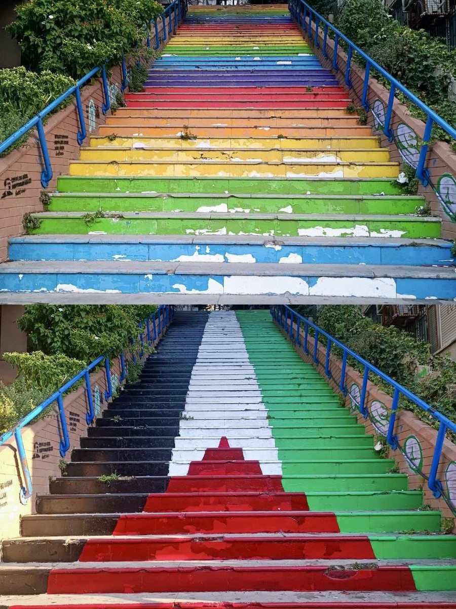 Bir güzel haber, Cihangir’de bulunan Basamak Filistin bayrağı renklerine boyandı! Eski ucubelerden de kurtuldu!