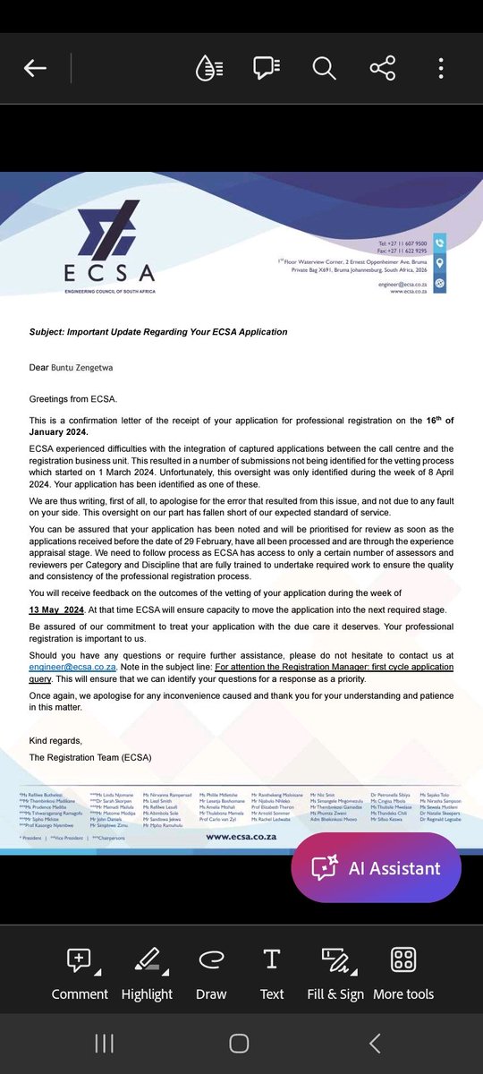 bzengetwa's tweet photo. @ECSAOfficial I have submitted my application for Professional Engineering Technologist: Electrical in February 2024. Till to date the is no feedback from you even after constantly sending emails with regard my application. https://t.co/CmGZQKsxfn