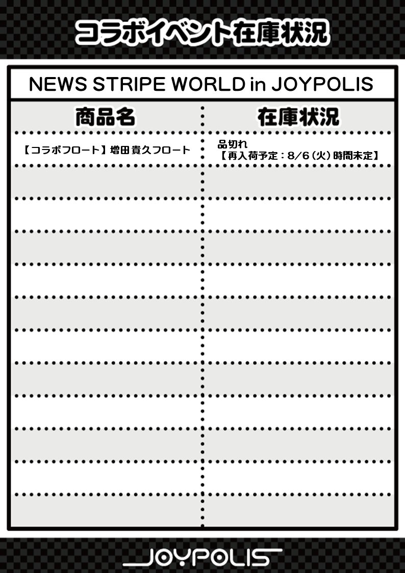 NEWS STRIPE WORLD in JOYPOLIS】 「コラボフロート：増田 貴久