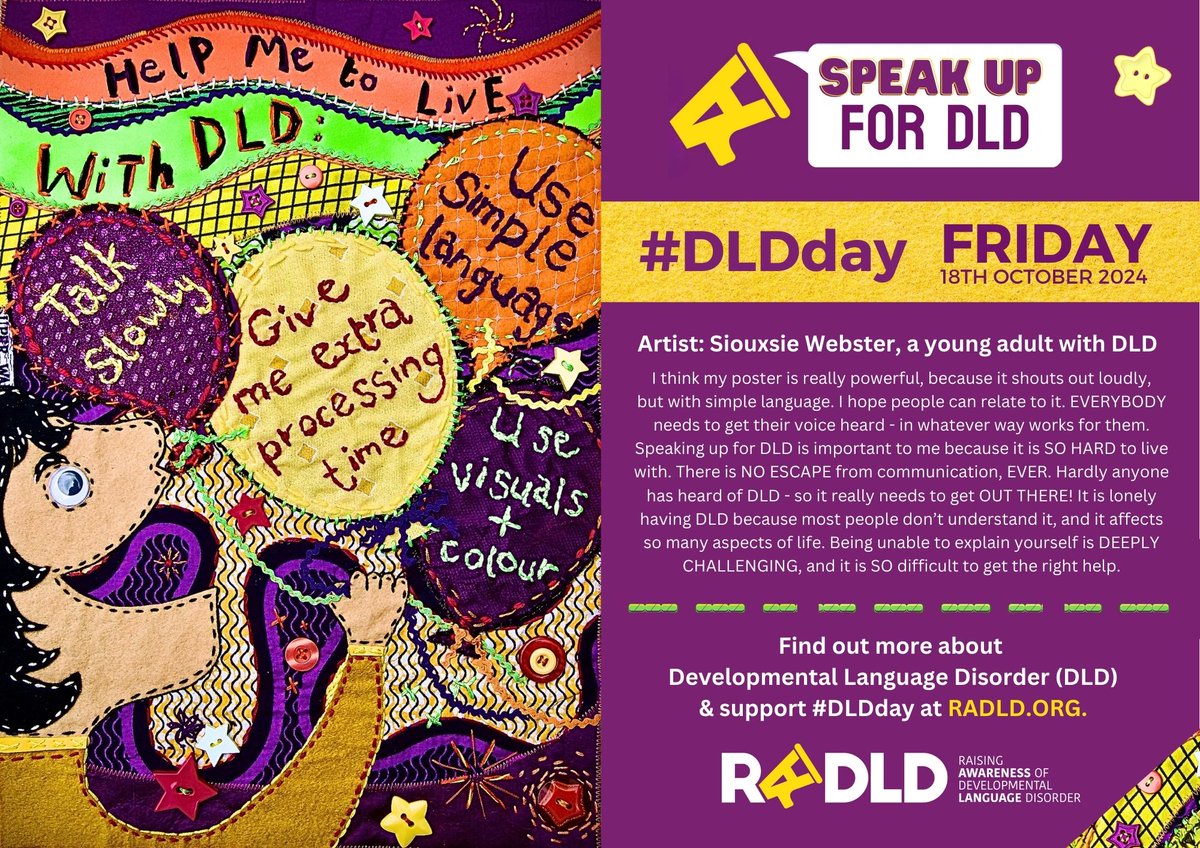 RADLDcam's tweet photo. This poster says it all! Thank you Siouxsie! Whoever we are, we can speak up for DLD! @RADLDcam #DLDday https://t.co/xiFq07o4Mk