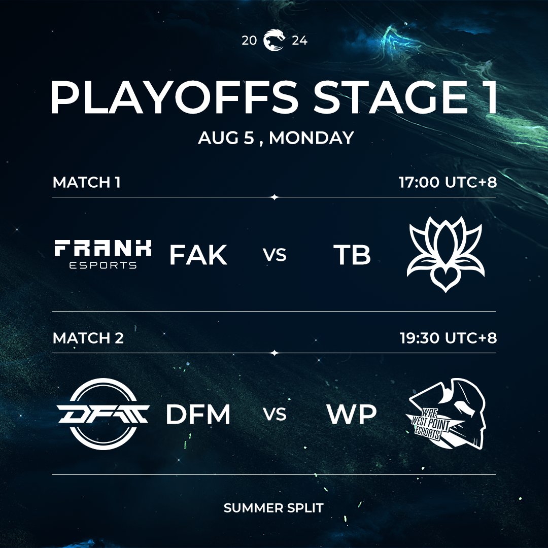 lolpacificen's tweet photo. #PCS2024 2024 PCS Summer Split Playoffs Stage 1 Day 1 Schedule
📌 First Match : 
@FrankEsportsLoL  vs. @TeamBliss_ES 
📌 Second Match : 
@team_detonation  vs. WP
Game starts at 16:50. We'll see you on stream. https://t.co/w6UhobJ7MS