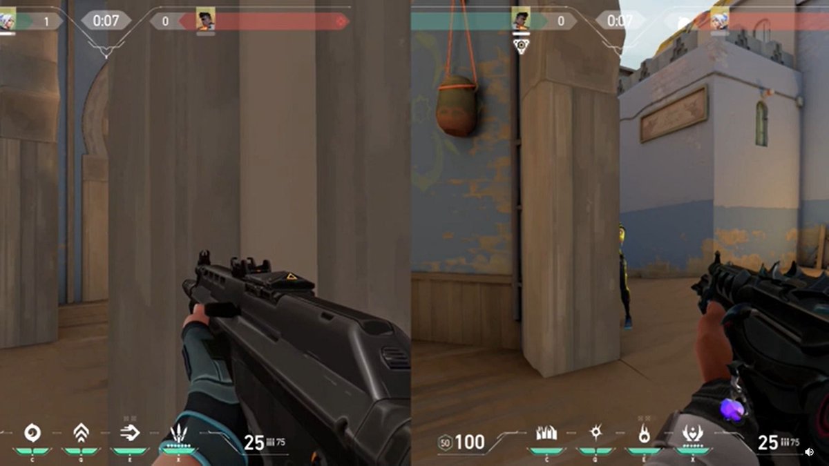 Howudoin696969's tweet photo. @VALORANT Don't stand close to a wall and hold corner, because the enemy will see you but you won't see the enemy. You have to go a little bit behind.

As you can see the Jett can't see Phoenix but Phoenix can. https://t.co/VIsMgy3Yx4
