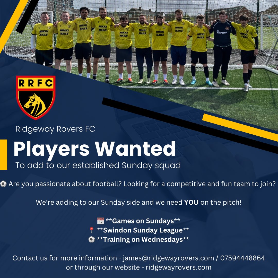 We’re on the lookout to add a few more players to our existing Sunday squad!

Get in touch for more details

⚽️🟡⚫️