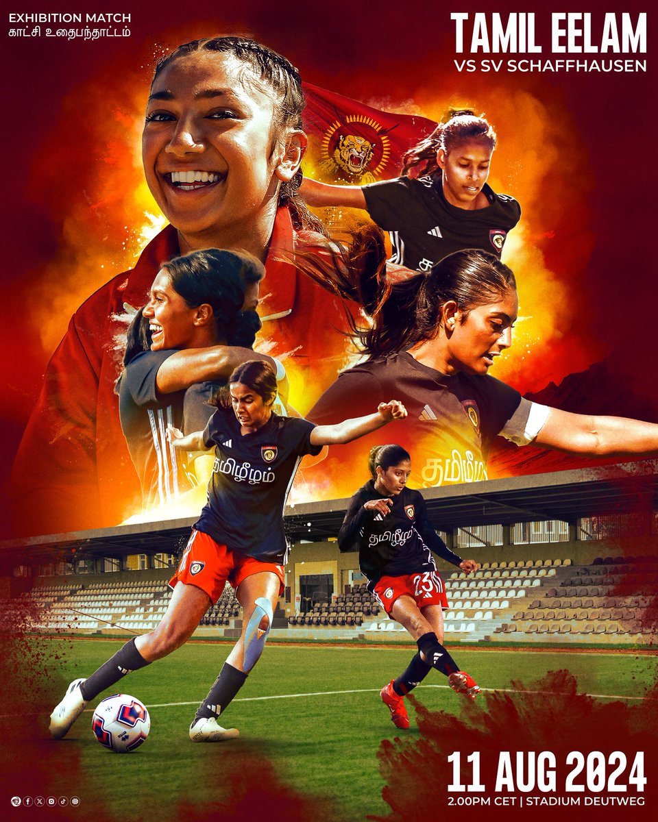 We are happy to announce an exhibition match of the Tamil Eelam Women‘s National Team against the local swiss football club SV Schaffhausen at the Tamil Eelam Cup 2024 presented by <a href="/tamilar/">mac</a>.illam 

📆 11 AUG 2024 2.00PM CET
📍 Grüzefeldstrasse 28 | 8400 Winterthur