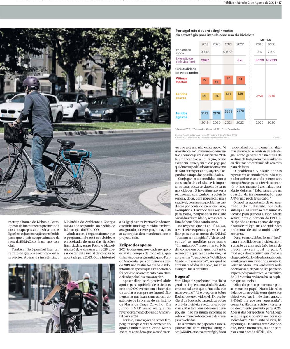 O nosso Vice-Presidente, <a href="/MDiasMeireles/">Mário Meireles</a> falou ao <a href="/Publico/">Público</a>  sobre os 5 anos da Estratégia Nacional para a Mobilidade Ativa, do <a href="/govpt/">República Portuguesa</a> .

Para ler.

#fpcub #enmac #enma #anmp #gov #ciclovias #mobilidade #morecycling #ecf