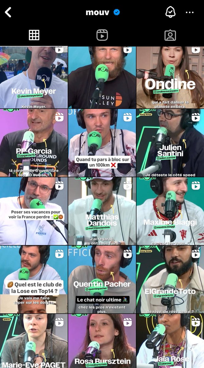 Le virage que prend Mouv. C’est d’une tristesse. 
Voilà à quoi ressemble la grille du compte insta.