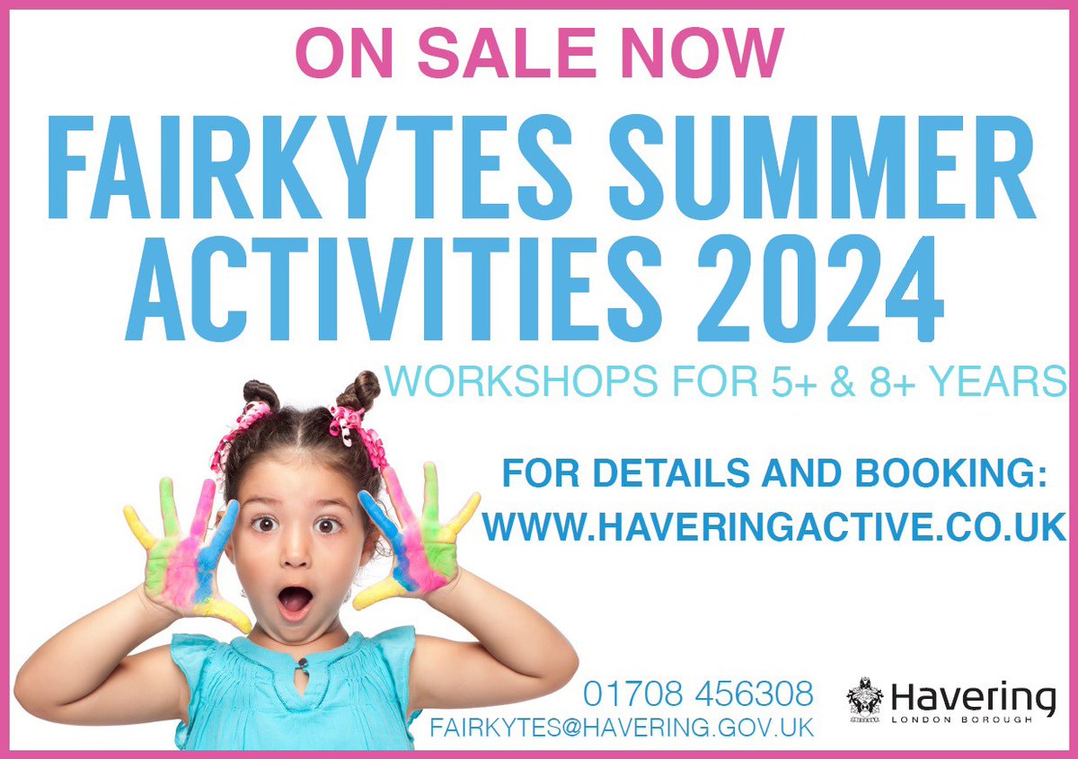FairkytesArts's tweet photo. Our Summer activities for children are on sale now!

REGISTER below. Staff will contact you for payment when your booking is completed (please allow a few days for this.)

https://t.co/JWPOZZMDSR

Holiday Activity &amp; Food Programme eligible book free of charge (HAF code required). https://t.co/hVRnsHO3YU