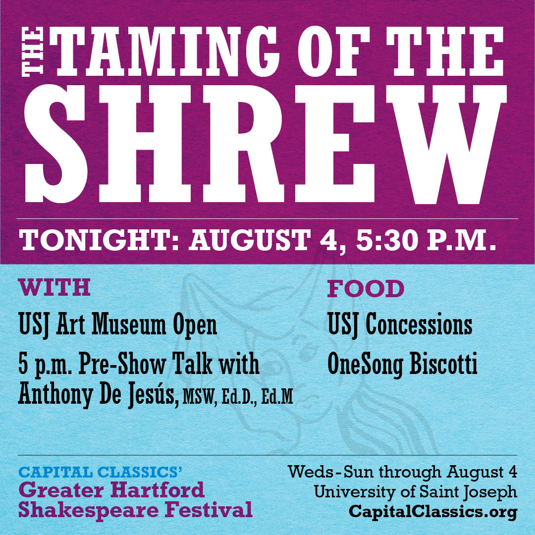 What's on deck for the Greater Hartford Shakespeare Festival tonight? Find out which play is showing, additional entertainment, food vendors, times, etc. in the graphic! Tickets at the door (subject to availability) or by clicking CapitalClassics.org. See you soon!