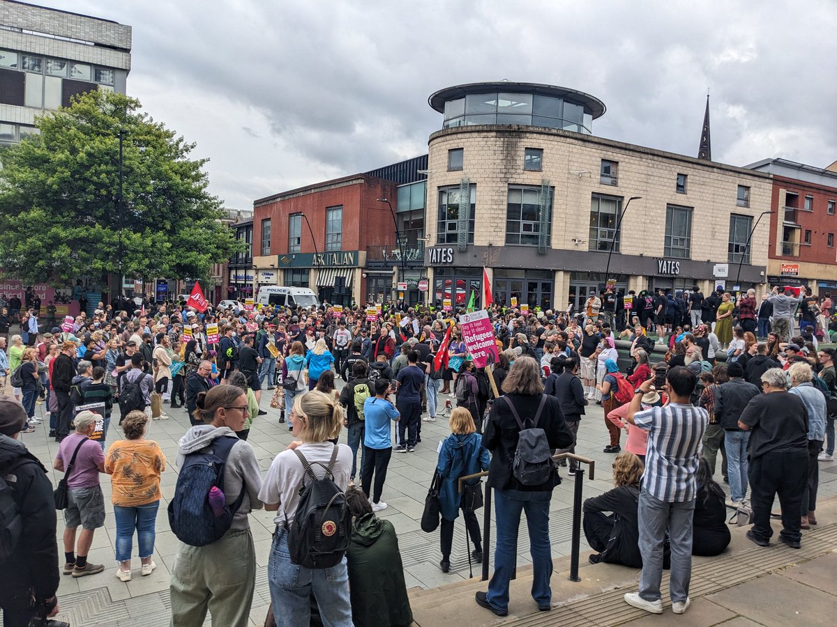 We're at the huge anti-fascist rally in Sheffield city centre.

Around half a dozen far-right activists were here earlier, but were quickly driven out of Barker's Pool by a crowd of around 500 Sheffielders.