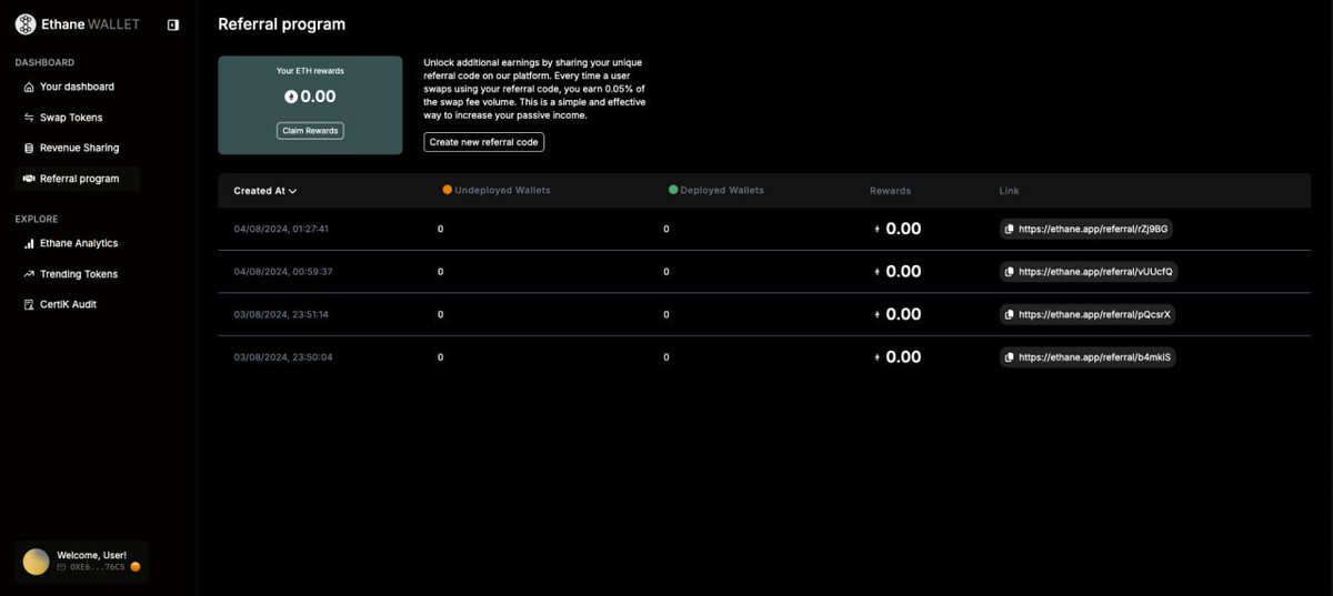 #Ethane also has a wallet referral link program coming out soon as well. Referral links will receive 0.05% of the total volume their linked wallets generate paid in #Ethereum