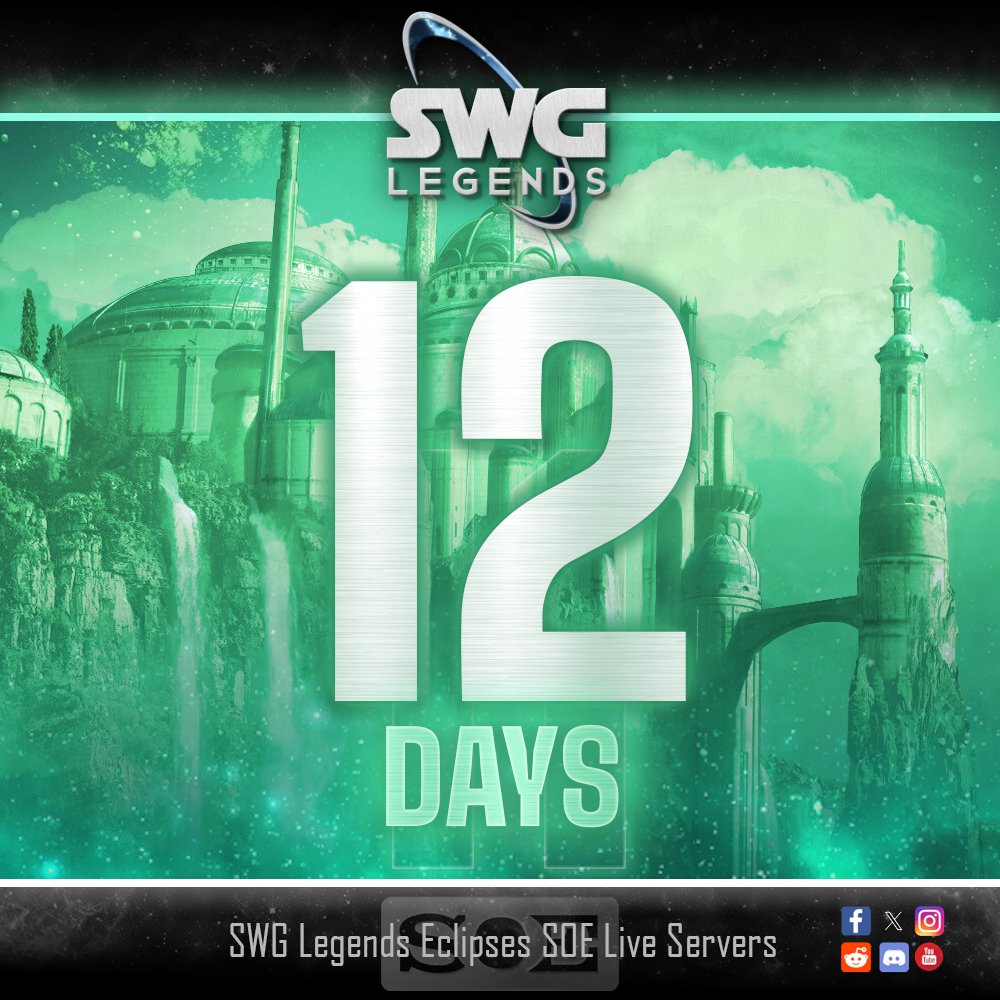 SWGLegendsStaff's tweet photo. 12 days until SWG Legends eclipses the lifespan of the SOE live servers! The celebration begins on Aug 16 with the Battle of Restuss! Follow the link to see just some of the events in store for this new milestone! https://t.co/9umM2weSVx!* #SWGLegends #StarWarsGalaxies #SOEclipse https://t.co/KpiJv5OeQ7