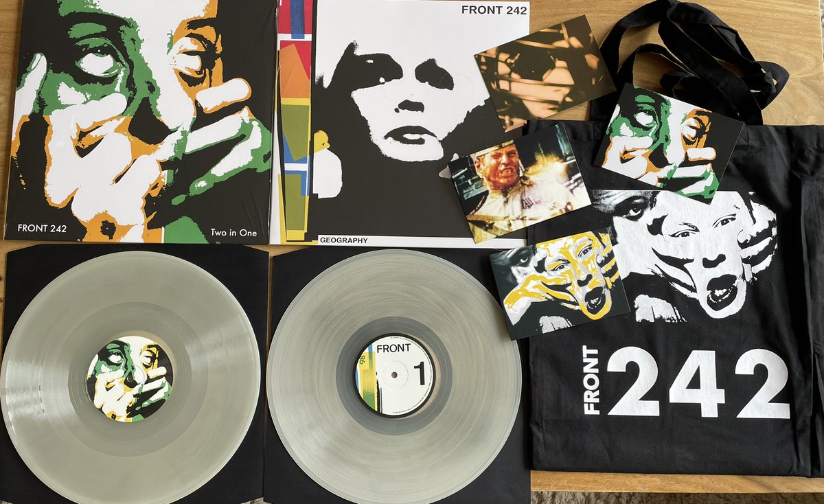 Overworld666's tweet photo. #Front242 Crystal 2-vinyl package with exclusive tote bag 2 and 4 postcards limited to 500 units worldwide (Two In One 12″ / Geography LP) 😍
Thank you @alfamatrix for this great package!! https://t.co/iQPIycdBXK