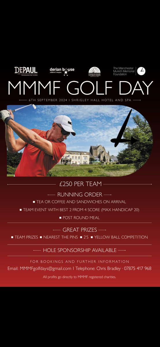 the_mmmf's tweet photo. We still have places available...

The MMMF is excited and proud to announce its inaugural MMMF Golf Day!

Date: Sept 6th 2024
Location: Shrigley Hall Spa and Golf Club. 

Ring Chris Bradley 07875417968 for details https://t.co/qHvjgIzQm4