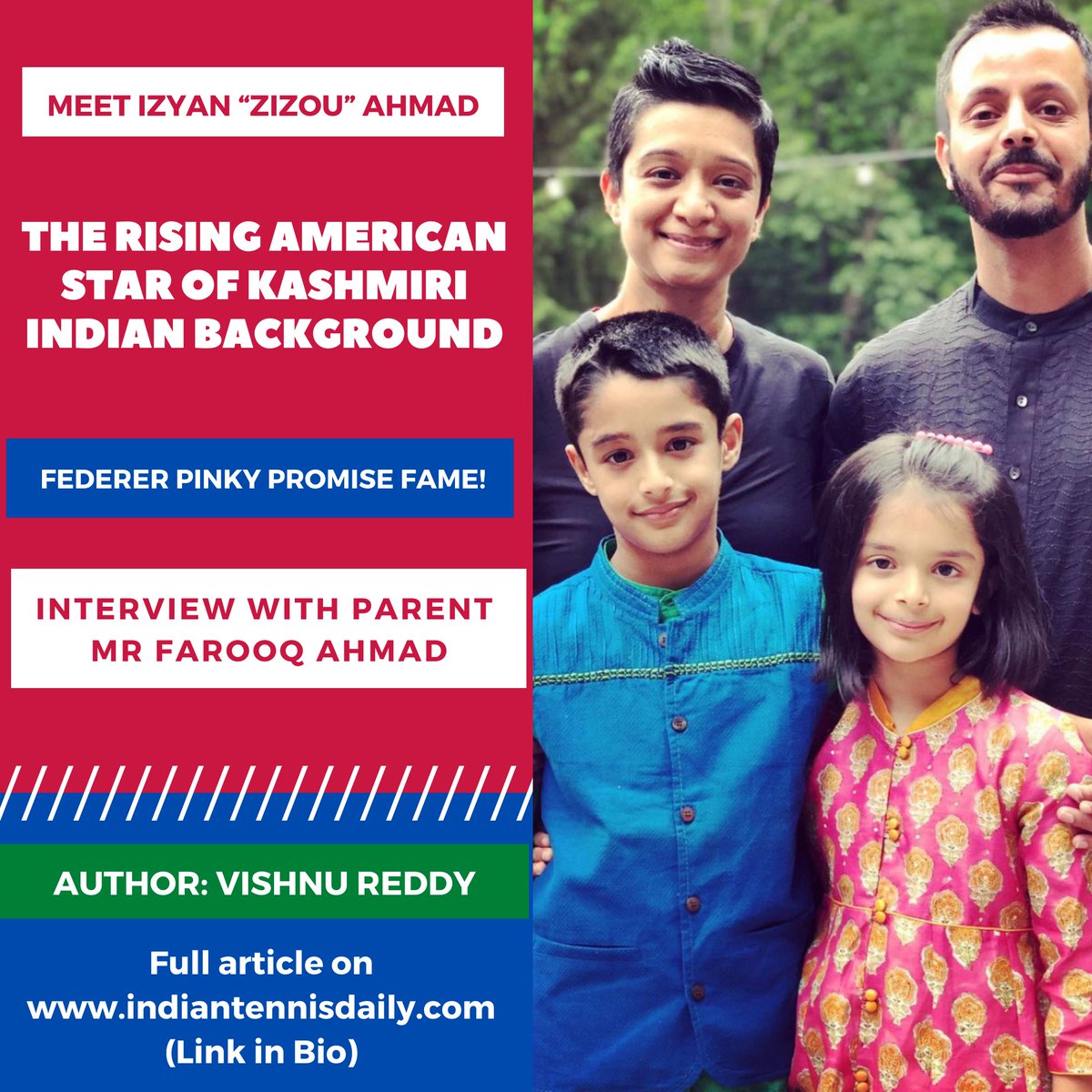 Meet Izyan “Zizou” Ahmed, the rising American 🇺🇸 star of Kashmiri Indian background

Based out of the US East Coast, young Izyan caught the global attention in 2017 at the US Open for his pinky promise conversation with the great Roger Federer. Fast forward to now, 14-yr old