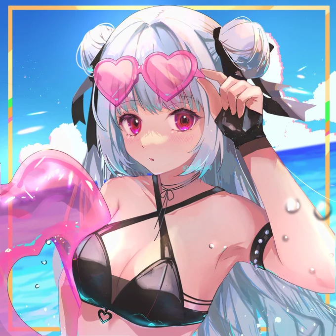 七夕企画当選イラスト 2枚目は さん 水着エリスちゃんハーフお団子アレンジしてみた夏本番だ〜! #イラスト #illustration