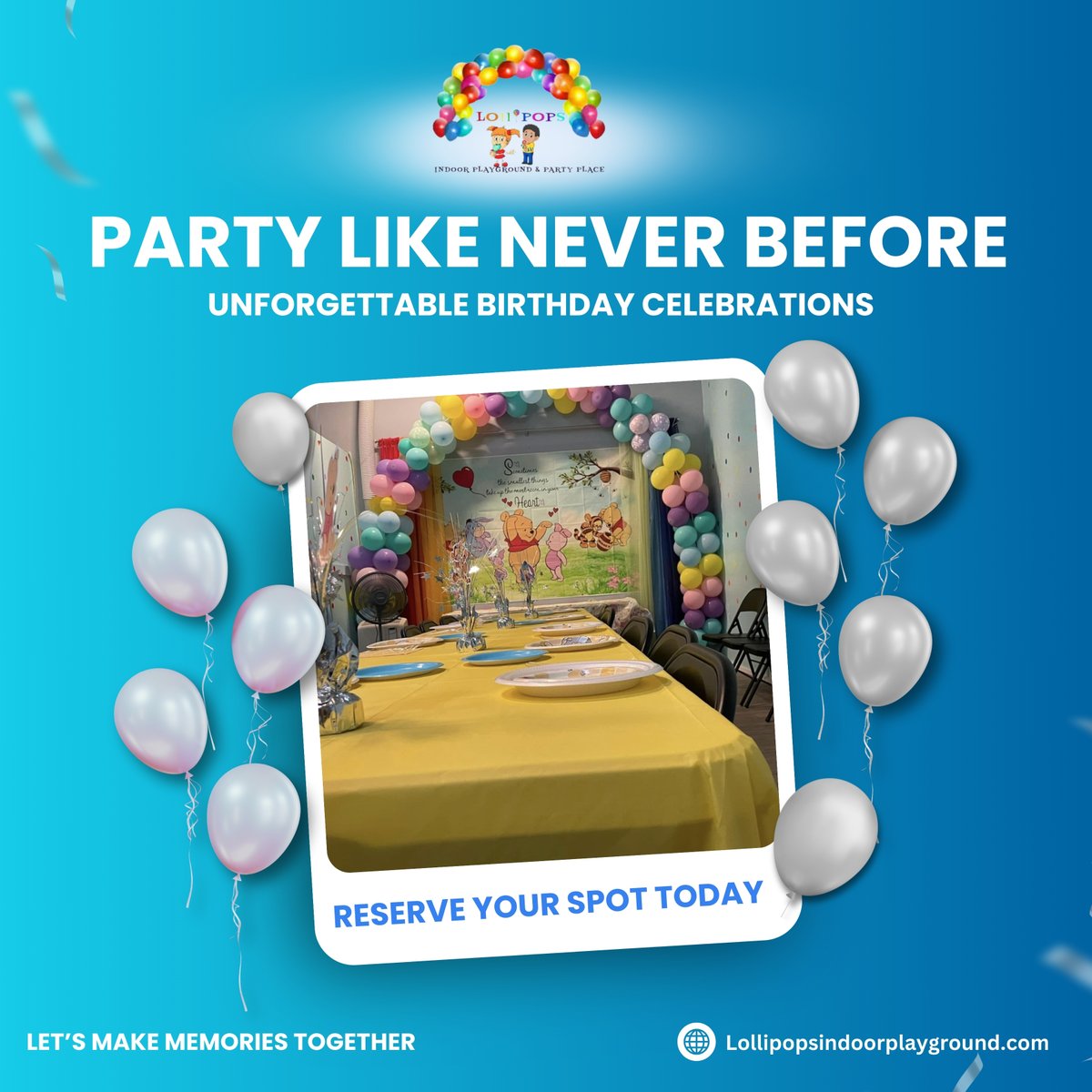 lollipopsindoor's tweet photo. 🎉 Host an unforgettable birthday at Lollipops Indoor Playground! Choose from our Elite, Supreme, or Ultimate Party Packages. Enjoy amazing food, themed decor, and endless fun! Book now at https://t.co/xb54Mjsfla 🎂🎈 https://t.co/FBHLHAHUFn