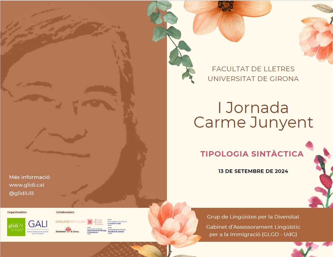 glidiUB's tweet photo. Ja tenim el programa de la I Jornada Carme Junyent @UdGLletres, amb convidats de luxe. No hi falteu!
⏰Divendres 13 de setembre
📜Tipologia sintàctica
👅Llengües romàniques i llengües indígenes d'Amèrica https://t.co/7DFEggSGar