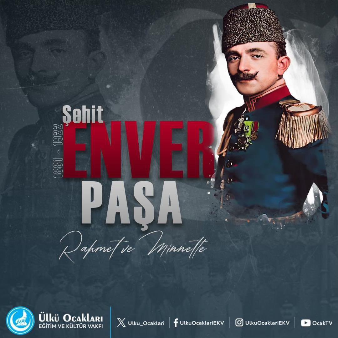 Şehid-i Ala ve Gazi-i Namdar Turan Orduları Başkomutanı #EnverPaşa'yı Şehadetinin Yıl Dönümünde Saygı, Rahmet ve Dualarla Anıyoruz. Ruhu Şad Mekanı Cennet Olsun.
<a href="/OzgurSOLAK20/">Özgür SOLAK</a>