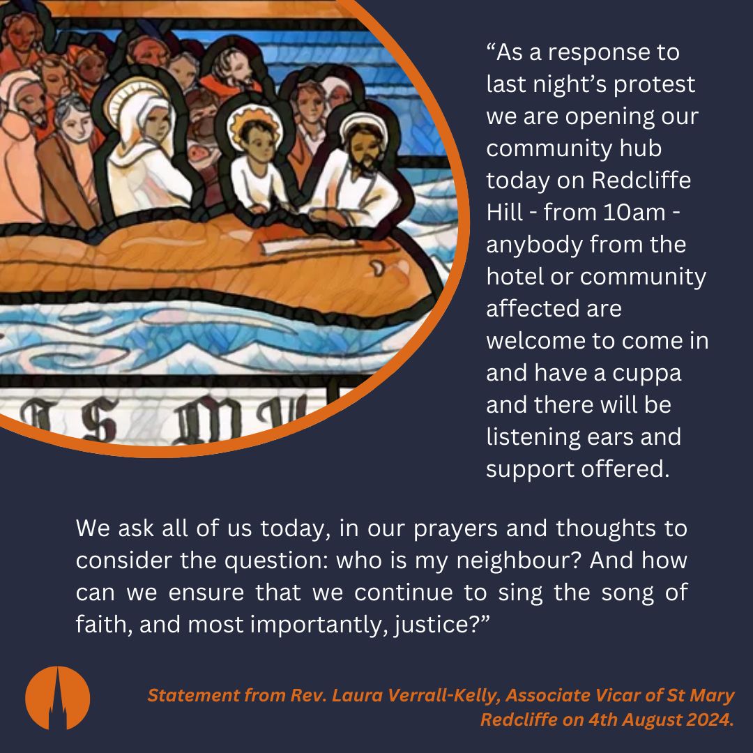 stmaryredcliffe's tweet photo. Statement from Rev. Laura Verrall-Kelly, Associate Vicar of St Mary Redcliffe on 4th August 2024 https://t.co/fAYjkiDnkb