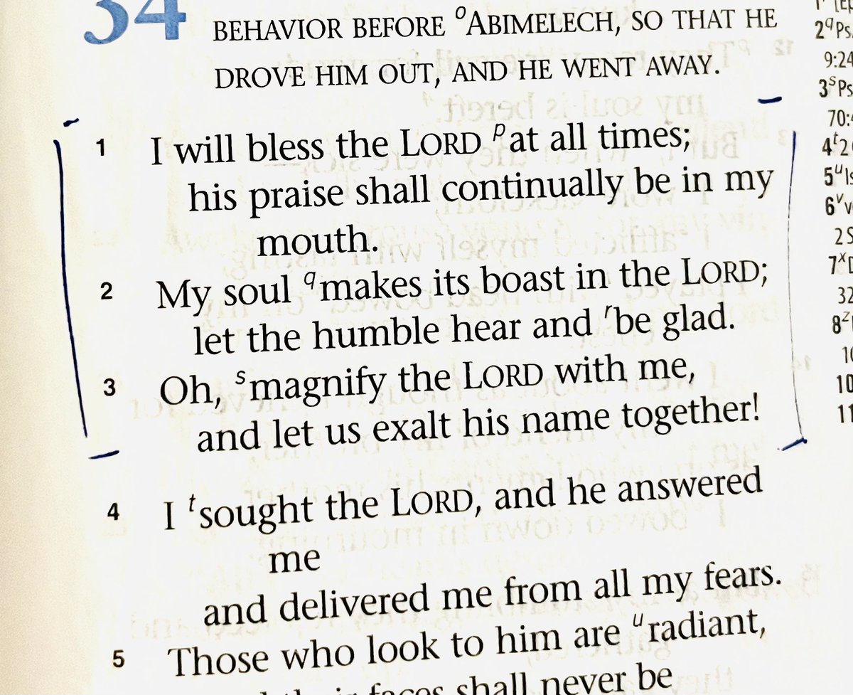 I will bless the Lord at all times; 
his praise shall continually be 
in my mouth. 
My soul makes its boast in the Lord; 
Let the humble hear and be glad. 
Oh, magnify the Lord with me,
and let us exalt his name together! 
Psalm 34:1-3 
#iLoveSundays
