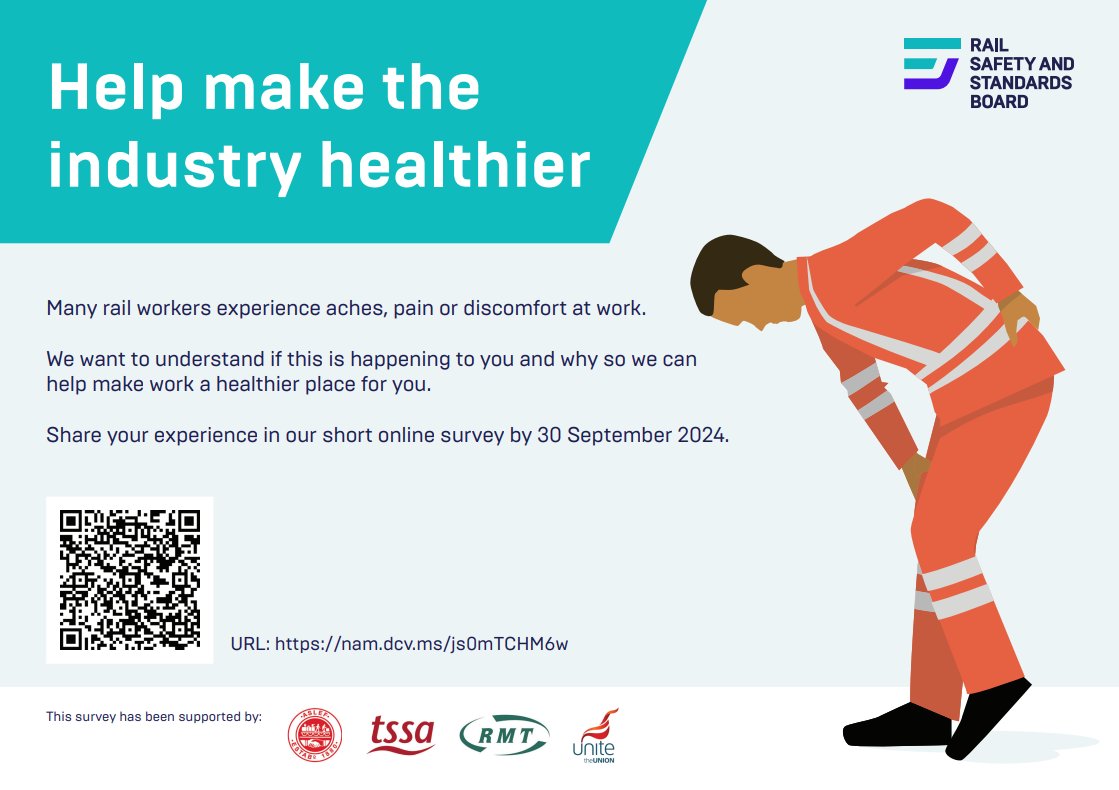 Do you work in or contribute to heavy rail operations in the UK? Then we want to hear from you!

Take part in our industry survey into musculoskeletal disorders: brnw.ch/21wLFiC

You do not need to have experienced a musculoskeletal disorder to participate.