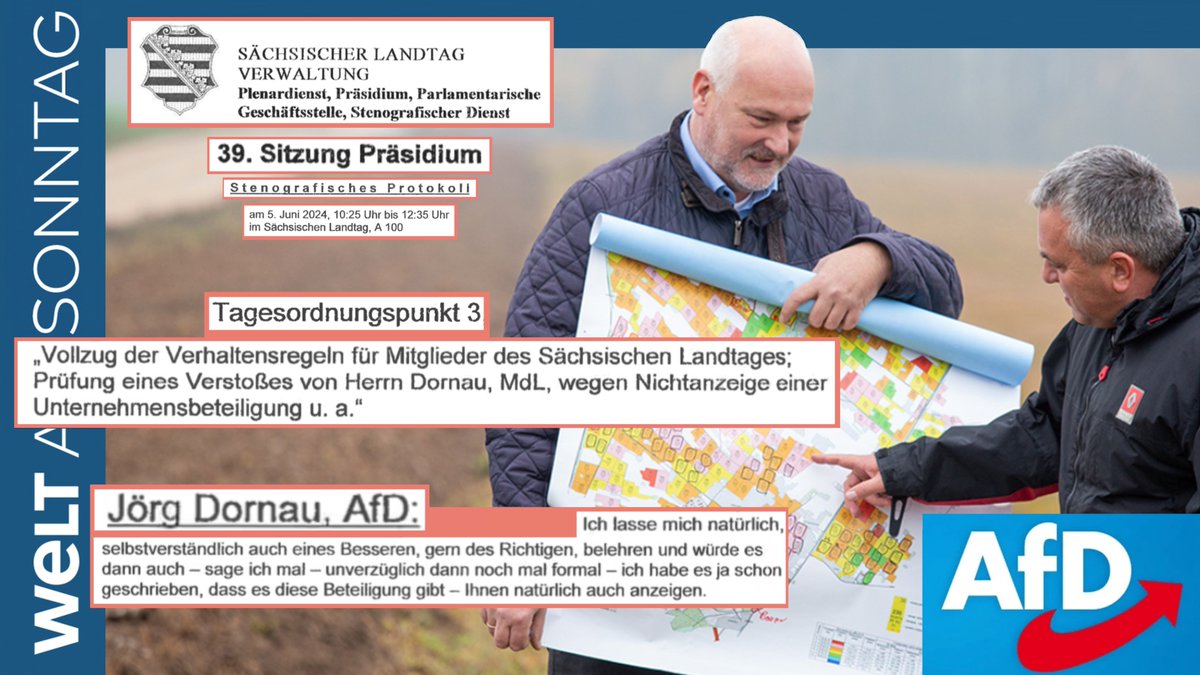 Der #AfD-Abgeordnete Jörg #Dornau hat dem Landtag verschwiegen, dass er in Belarus eine riesige Agrarfirma betreibt. Dazu befragt erzählt er viele Märchen über seine Verbindungen zum Lukaschenko-Regime. <a href="/Welt/">WELT</a> liegt das geheime Protokoll der Anhörung vor. t.ly/7TDq7