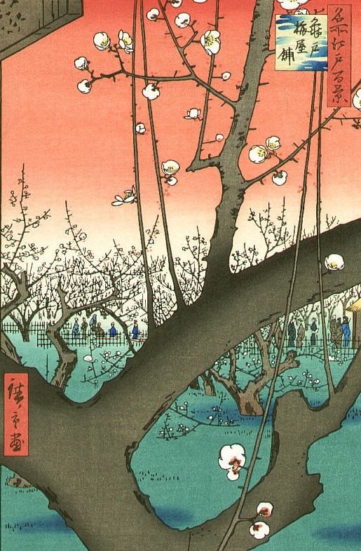 冬梅のひとつふたつや鳥の聲
fuyu ume no hitotsu futatsu ya tori no koe

uno o due
pruni invernali ‒
il canto degli uccelli

#haiku di Hattori Dohō (1657-1730), tr. Luca Cenisi

Da: Shōmon haikai zenshū, Nihon Haisho Taikei Kankōkai, 1926

Immagine: Utagawa Hiroshige (1857)
