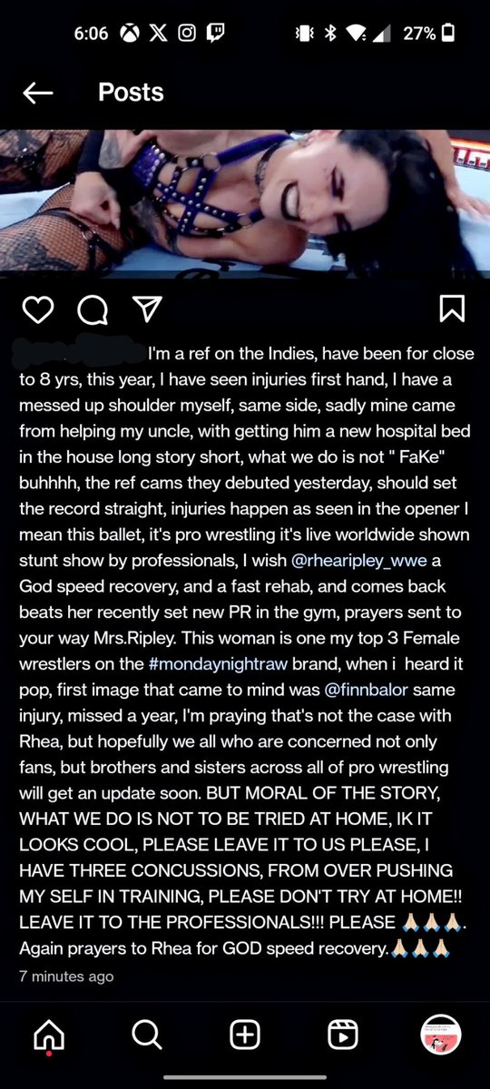 RefRickStone999's tweet photo. Prayer sent to @RheaRipley_WWE  GOD speed recovery 🙏🏼 https://t.co/aZAWCiFS3g