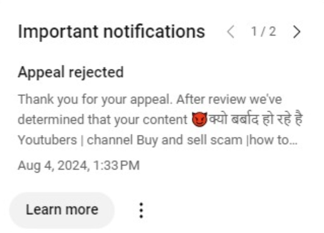 rohitRajyt's tweet photo. Dear @YouTubeIndia and @YouTube
My video got a strike without any reason. I appealed and the appeal was rejected in 1 minute. How is this possible when my video is 6 minutes long and no one is ready to listen to me. Please YouTube team help me. https://t.co/SAbdxmTER1