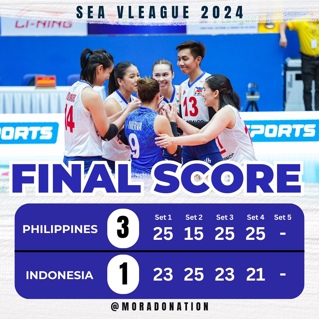 MoradoNation's tweet photo. The Alas Pilipinas beat Indonesia in 4 sets to win Bronze in the first leg of the SEA Vleague! 

#SEAVleague #SEAVleague2024 #SEAVL #AlasPilipinas https://t.co/G0xrnXQoWJ