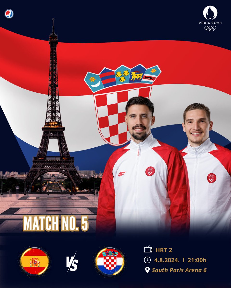 HRS_CHF's tweet photo. 🇭🇷 𝐌𝐚𝐭𝐜𝐡 𝐧𝐨. 𝟓 𝐳𝐚 č𝐞𝐭𝐯𝐫𝐭𝐟𝐢𝐧𝐚𝐥𝐞 #𝐏𝐚𝐫𝐢𝐬𝟐𝟎𝟐𝟒
🆚 Španjolska

⏰ 4. 8. | 21:00h
📍 South Paris Arena 6
📺 HRT 2

#crohandball #ESPCRO https://t.co/3wOK7LTZSy