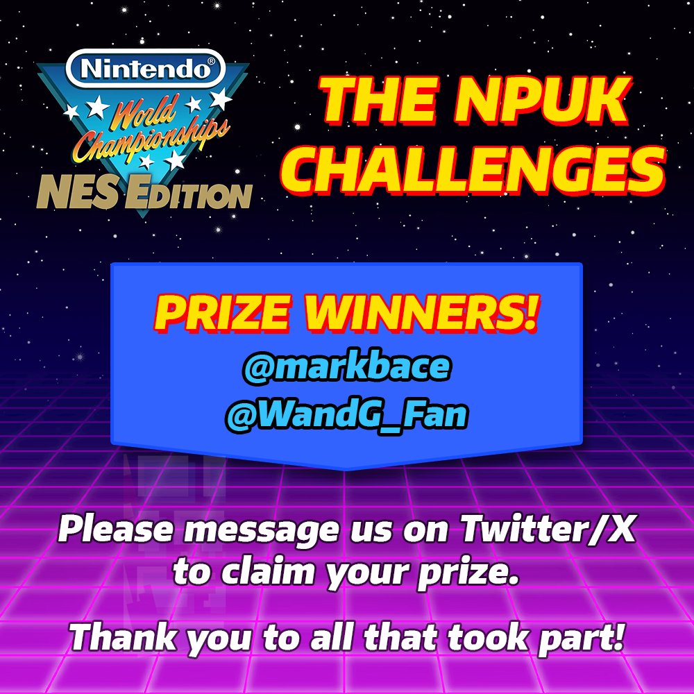 NintendoPlayUK's tweet photo. 🏆 Announcing the NPUK Challenges Results!

Congratulations to @markbace and @WandG_Fan - you've won a #NintendoWorldChampionships: #NESEdition Deluxe Set!

Thank you to all that participated!

📽️ Watch the competition summary video here: https://t.co/l2yQ8dC7DL https://t.co/uMCiav1EbK
