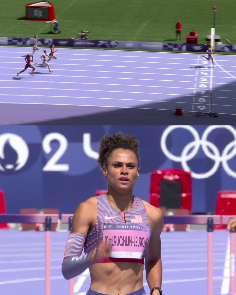 travismillerx13's tweet photo. 🇺🇸Sydney McLaughlin-Levrone's winning margin in the 400mH while on cruise control 😳🐐 #ParisOlympics https://t.co/AG42hAS3d9