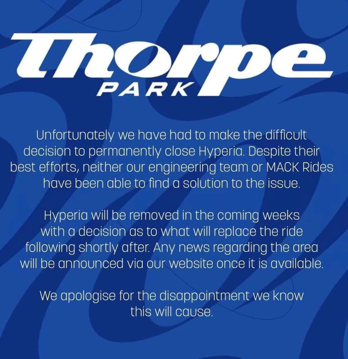 Claudia15833744's tweet photo. @THORPEPARK 

Is anyone aware that someone is spreading fake news around, about Hyperia?

This post has surfaced, making a lot of Autistic children very upset.
I’ve no idea where it came from. But I thought id share it here for Thorpe to see.
#Hyperia is too good to lose. https://t.co/jfuM2tDGVh
