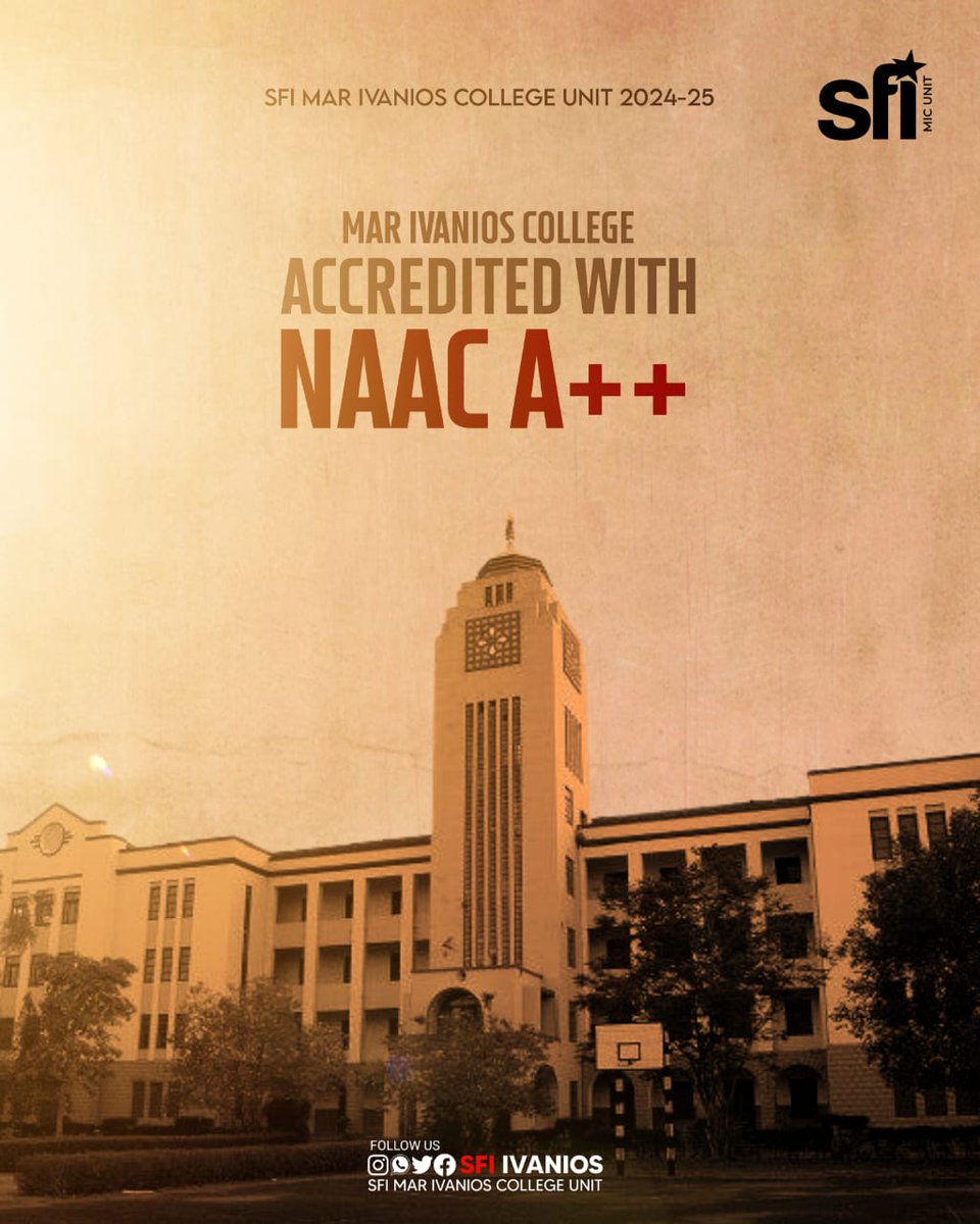 sfi_mic_unit's tweet photo. Mar Ivanios College has been accredited with an NAAC A++ grade. https://t.co/FNz5UncDeu