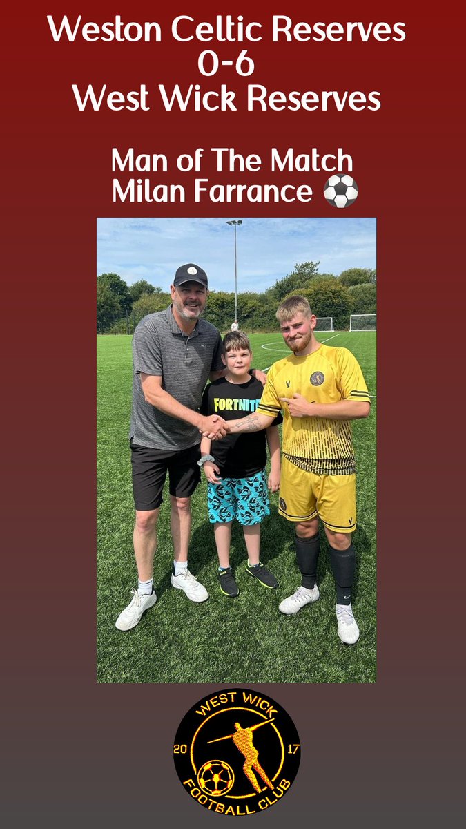 WickWest's tweet photo. Reserves played well in their 2nd fixture of pre season to winning 0-6 against @westonceltic_fc
MOTM went to Milan Farrance!
1sts had a tough match against @BendixFc where they lost 3-0. Lots of effort and most importantly minutes under the belt.
#preseason #wickermen https://t.co/VGaBH4ExNB
