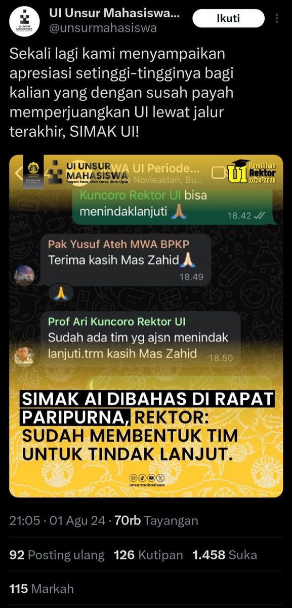 sbmptnfess's tweet photo. PTN! UI udah ngasi respon.  Aku yakin pasti bakal direspon karena ini berkaitan dengan citra UI dimasyarakat. Buat KAMU yang kemarin dicurangin, kamu gaboleh nyerah! Ini yang bisa kamu lakuin : Bantu UP berita ini, pantau kasusnya, kumpulin bukti, dan sampaikan aspirasi kamu ke UI. SEMANGAT!!! Jangan lupa doa.
