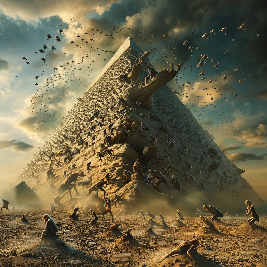 HumanAIArt's tweet photo. "Celestial Pyramid #6", A mesmerizing sight as thousands of alien beings build a pyramid, supervised by humans, on a stunning alien planet. #AlienWorkforce #PyramidBuilding #CosmicBeauty #SurrealArt https://t.co/oow4Wk2EIW