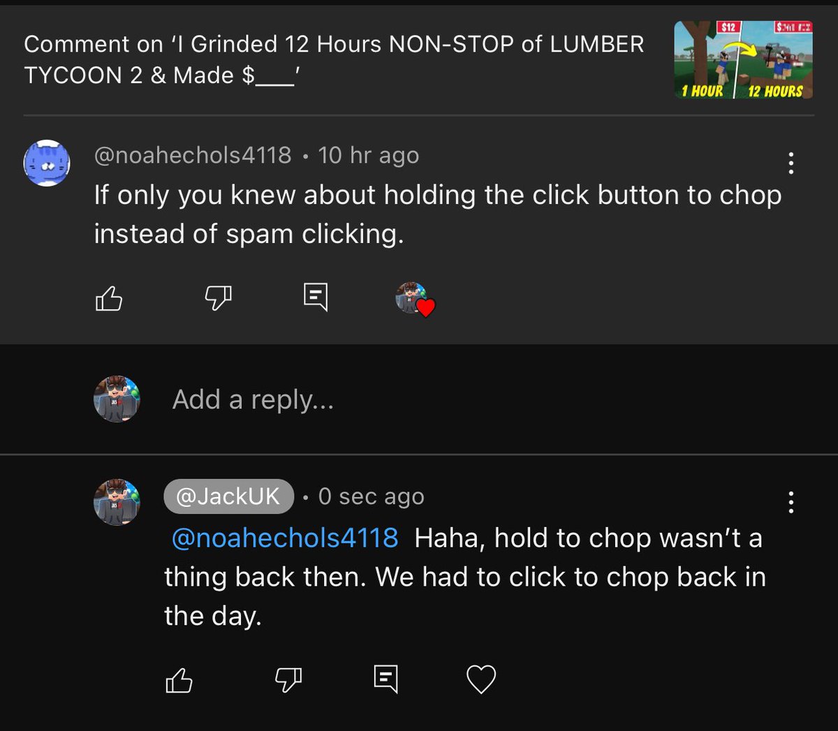 Jack_UK_'s tweet photo. Who else remembers having to spam click to chop trees back in the day 😭😂 https://t.co/73tbDWJqmP