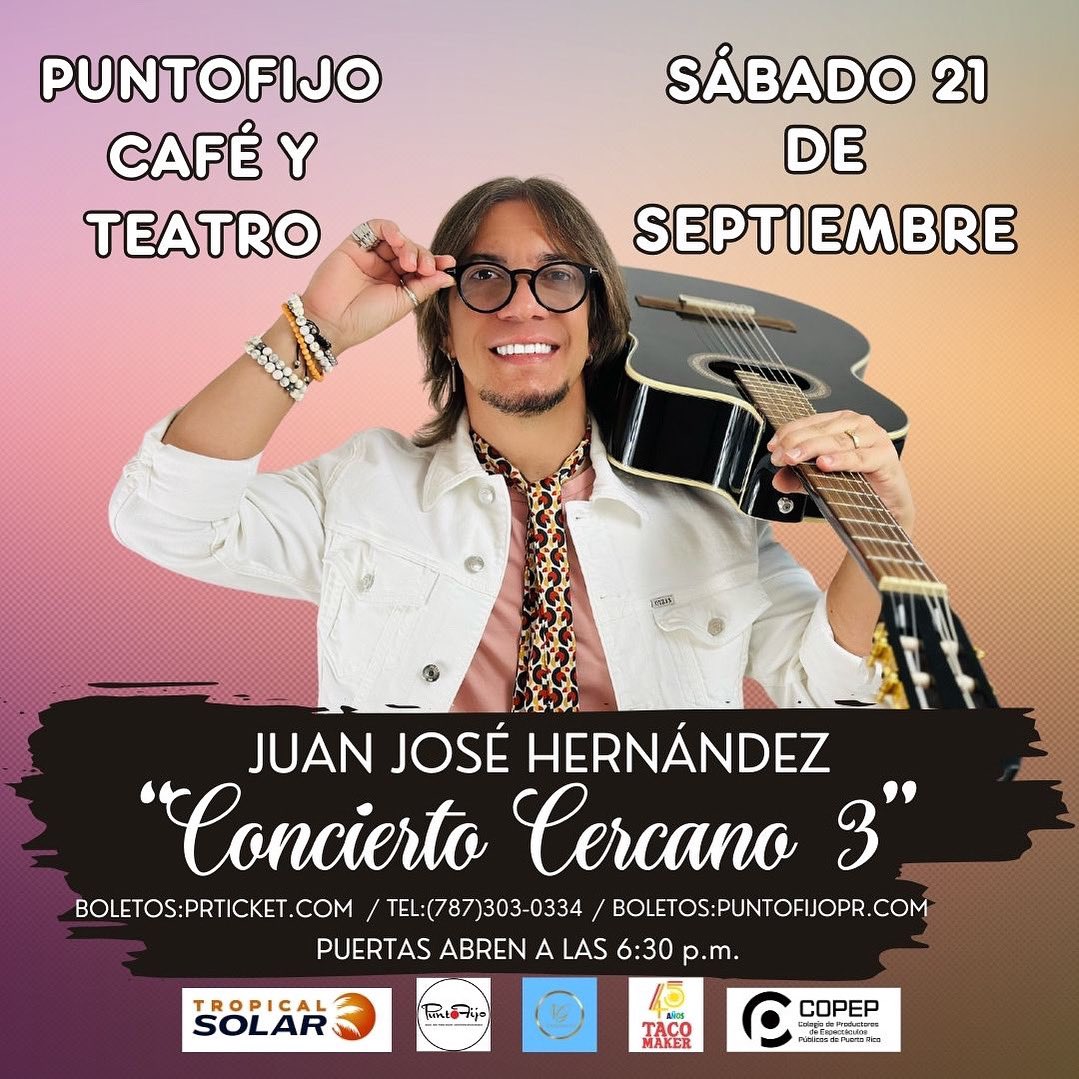 Dejémonos envolver por el arte y la música en la Bohemia Concierto Cercano 3.
Te espero el 21 de Septiembre en el Café Teatro Punto Fijo en el Centro de Bellas Artes de Santurce. Boletos en <a href="/PRtickets/">PRticket.com</a> #bohemia #cantautor #singersongwriter #conciertocercano3 #juanjosehernandez