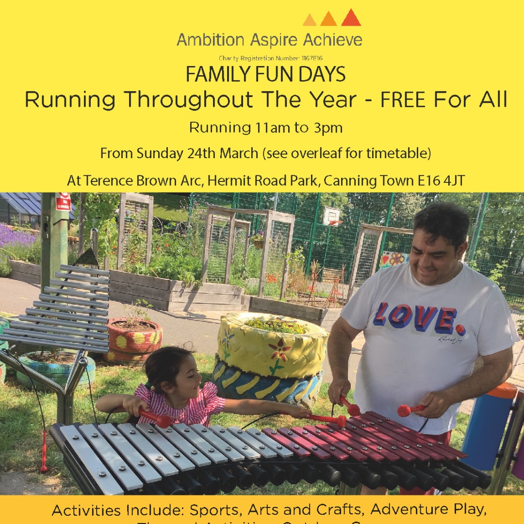 theaaazone's tweet photo. Join us for a fun family day out with a  variety of activities at our next Family Fun Day on the 25th August

Booking is required, contact bookings@theaaazone.com to book your family’s place.   #ambitionaspireacheive #newham #FamilyFunDay https://t.co/9R9dCQTpiZ