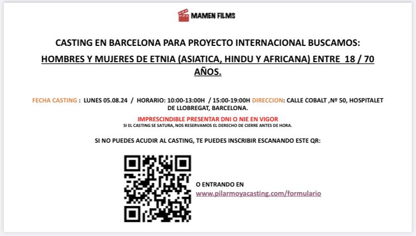 g_prez's tweet photo. ¿QUIERES PARTICIPAR COMO EXTRA EN UNA SERIE? Este lunes 5 de agosto casting presencial en Hospitalet de Llobregat para el rodaje de una serie que tendrá lugar a finales de Agosto en Barcelona. Es un trabajo remunerado y con alta laboral. Todos los detalles en la imagen.¡Comparte! https://t.co/OgU78PMu3e