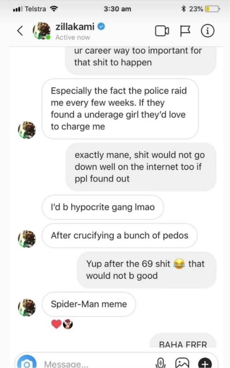 RubysNephew's tweet photo. Zillakami is NOT cleared of his pedophile allegations and has had more come up about him sleeping with a 14 year old Molly Santana.
read below ⬇️ https://t.co/VkqOhWu16e