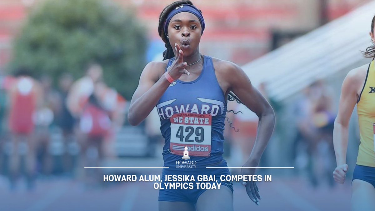 HowardU's tweet photo. Jessika Gbai (B.A. ’22), an under-the-radar “Philly girl” and walk-on athlete from Howard University, will realize every athlete’s dream by competing in the 2024 Paris Olympics.

Gbai will compete in the 200 meters and 4x100 meter relays, representing her native country Ivory Coast. Her first race is on Sunday at 4:55 p.m. EST. It's the first round of the 200 meters. 

Learn more about Gbai and her epic showing in today’s Olympic competition. https://t.co/nN3Txq7Jmc